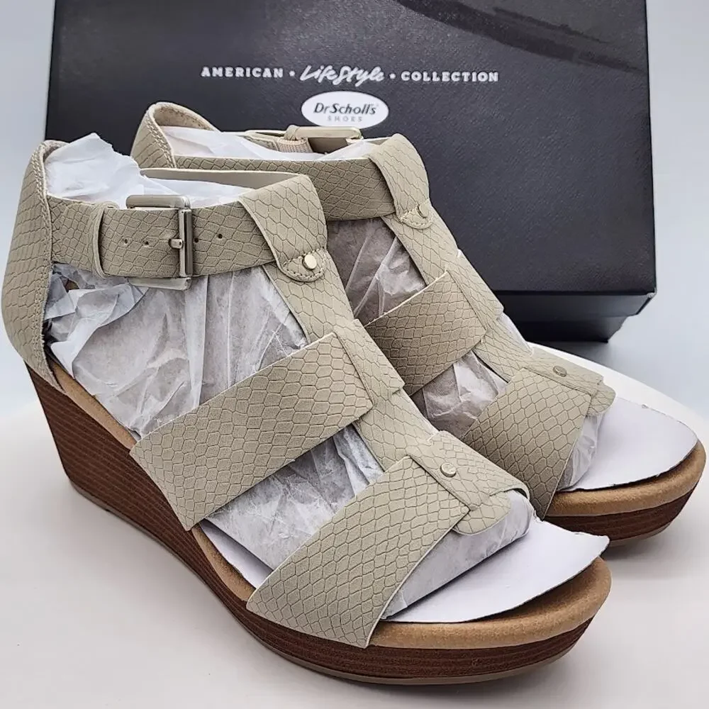 NEW Dr. Scholl's Barton Grey Wedge Sandals Women's Size 6.5M Platform Shoes
